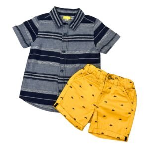 Conjunto de camisa marca Chicco y bermuda marca Kiabi para bebé de 24 meses