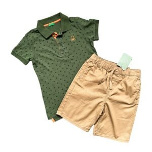 Conjunto polo manga corta Benetton y bermuda beige de H&M para niño de talle 6-7 años y 122 cm