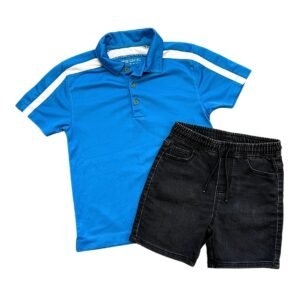 Conjunto remera polo Nike Golf azul dryfit y short negro Kiabi para niño de 7 años
