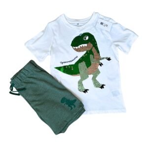 H&M Conjunto Short + Remera Dino (NUEVO 6-8 Y)