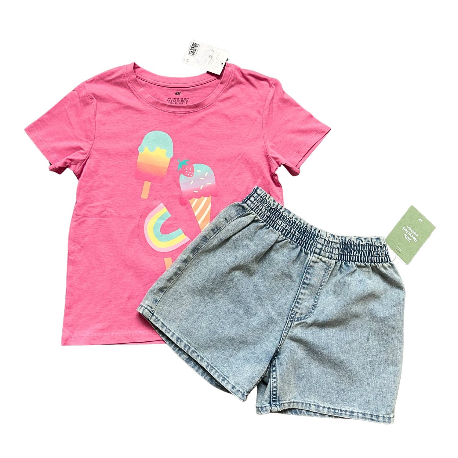 H&M Conjunto Short + Remera Rosa (NUEVO 6-8 Y)